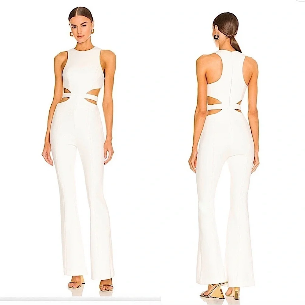 MISHA Collection REVOLVE Cream White Thea Flare Cut Out Jumpsuit Bridal Size 0
